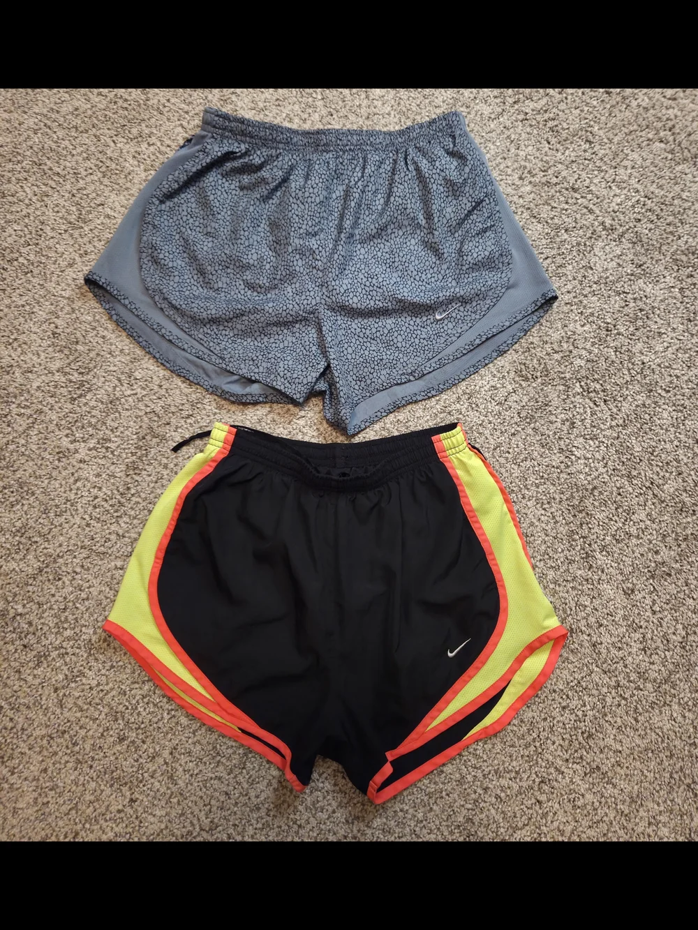 Lot of 2 Nike Dri-FIT Tempo Running Shorts Womens Small Black Neon Gray